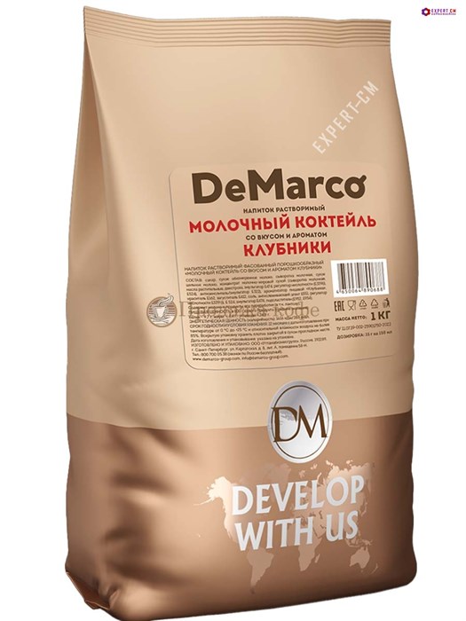 Молочный коктейль DeMarco (ДеМарко) напиток растворимый со вкусом и с ароматом клубники, 1 кг 003779 - фото 34434